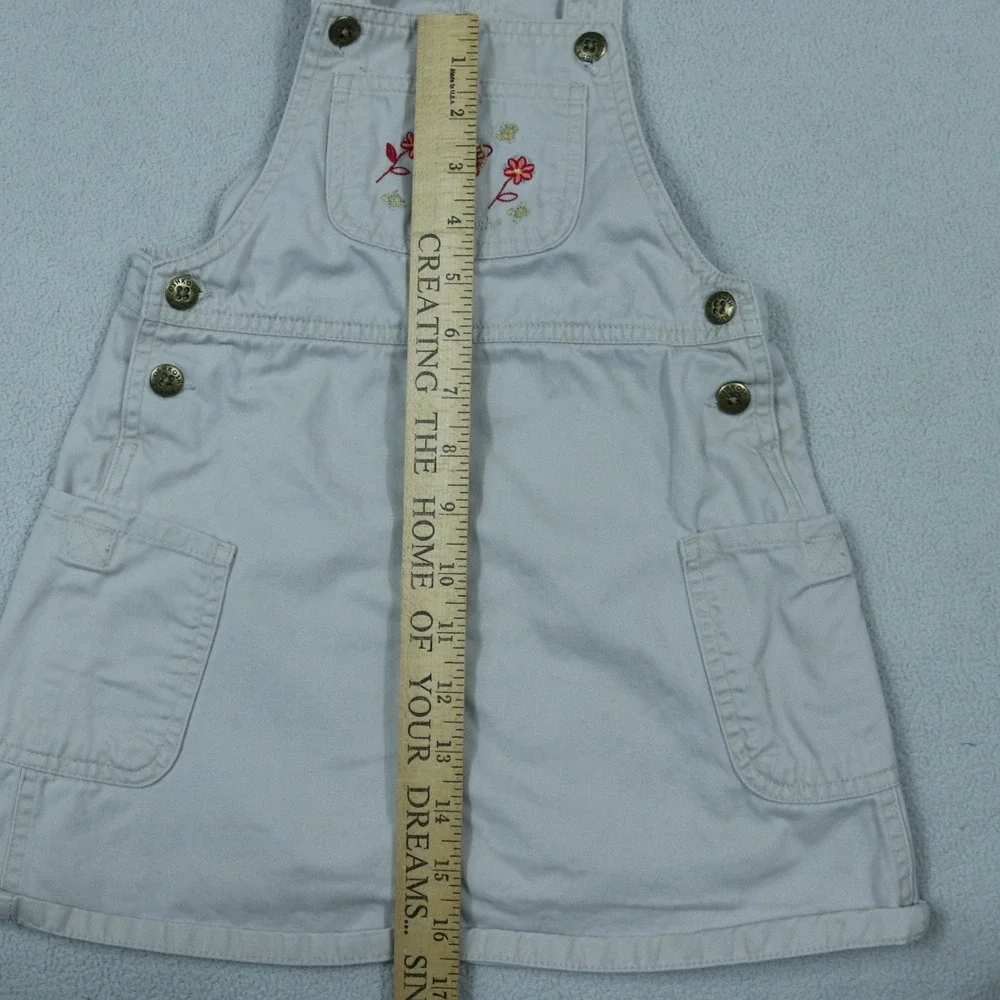 VTG OshKosh B'gosh‎ Jumper Dress Tan Kids 5T Embroidered Floral Twill Overall